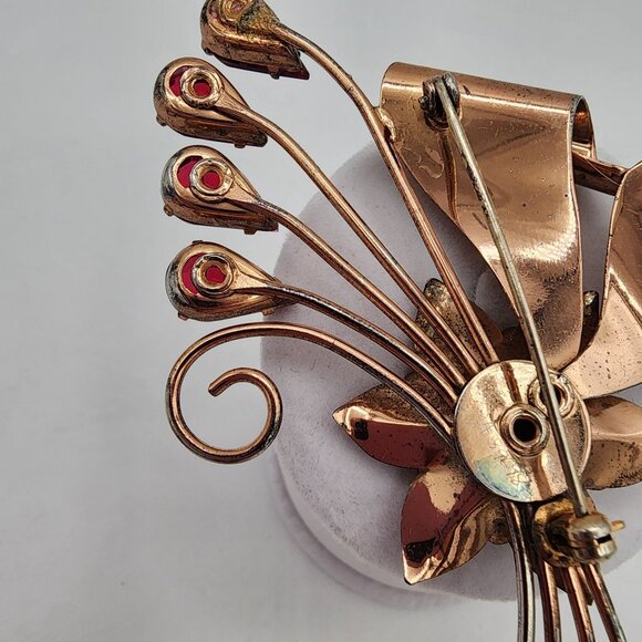 Vintage Sterling Silver with Rose Gold Vermeil Plum Rhinestone Floral Brooch 40s - Picture 12 of 12